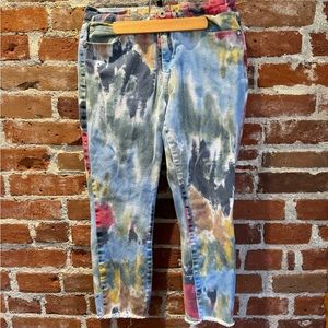 Hydraulic Murray Ankle Skinny Colorful Tie Dye Denim Jeans, Fray Hem Size 8